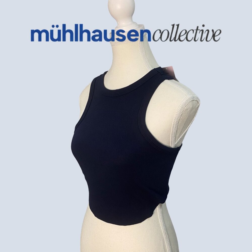 NWT Ribbed Navy Crop Tank Top Racerback - Picture 2 of 4